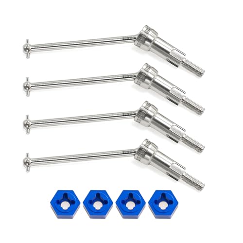 Steel Front Rear CVD Axles Drive Shafts Set with Aluminum 7075 Wheel Hex for Arrma 1/18 Granite Grom Mega 380 Brushed 4x4 Monster Truck RTR Upgrade Parts (Silver) - color: Silver