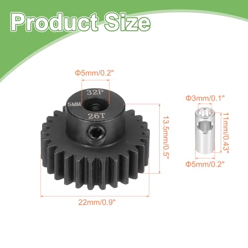 MECCANIXITY Steel 32P Gear Set with Gear Adapter 26T 5mm Shaft Motor Gears for RC Vehicles Truck Drift Car Part, Black - size: 26T