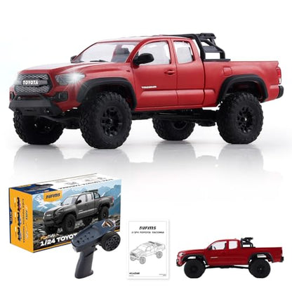 FMS FCX24 TOYOTA TACOMA 1/24 RC Crawler 4x4 RC Truck Crawler, Official Licensed Scale RC Rock Crawler with 2-Speed Transmission, High Torque Motor, All-Metal Bearings, RTR RC Car for Adults (RED) - color: Red