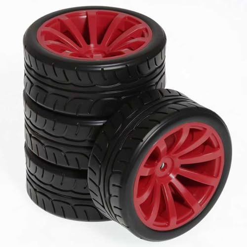 RC OD 65mm 1/10 Rally Racing Touring Tires & Plastic Wheels 12mm Hex for 1:10 1/12 On Road Drift Street Car Tamiya TT01 TT02 Traxxas XV02 XV01 TA06 HPI KYOSHO PTG2 A959 4PCS (Black) - color: Black