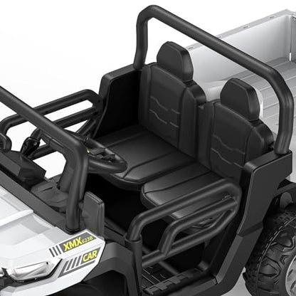 Hetoy 24V 2-Seater Ride On Dump Truck with Parent Remote Control, 4WD 6-Wheel Electric Car for Big Kids, UTV Style Dump Bed & Music Horn, ASTM/CPSIA Certified (Ages 3+) - color: White