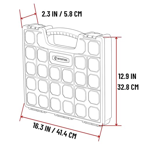 INTERTOOL Hardware Organizer with 24 Removable Bins - Small Parts Storage Tool Box for Nuts, Bolts, Screws, Nails - Portable Handle Transparent Lid with Locks BX08-4033 - style: 24 Removeable Bins