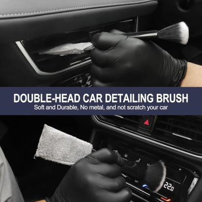 6PCS Car Detailing Brush Set, Boars Hair Car Detailing Brushes, Ultra Soft No Scratch Interior Detail Brush, Car Duster, Car Interior Detailing kit, Car Cleaning Supplies kit for Leather, Air Vents