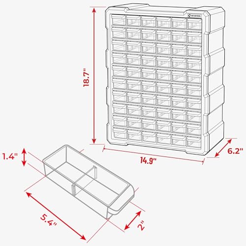 Small Parts Organizer for Hardware & Screws | 60 Removable Bins with Dividers | Wall Mount or Desktop Craft & Lego Storage Cabinet | 19” x 15” x 6” BX08-4016 - style: 60 Drawers