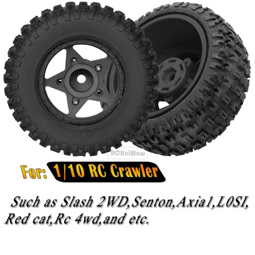 RC 12mm/14mm Hex Wheels & Tires for 1/10 RC Scale Truck,RC Truck Tires for 1/10 Slash 2WD 4×4 Senton Axia1 L0SI Red cat Rc 4wd,4PCS,Black - color: Black(4pack)