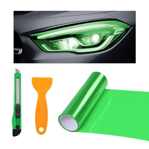 povtii Tint Vinyl Film Sticker Sheet Roll for Car Headlight, 12×48 Inch Auto Taillight Vinyl Wrap Film, Self Adhesive Fog Light Vinyl Film with Squeeze & Cutter, Car Accessories (Green) - color: Green
