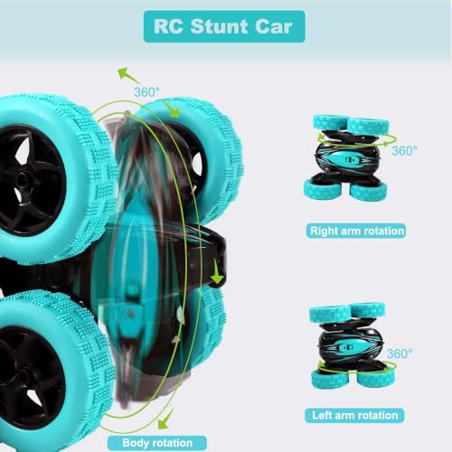 Remote Control Car: Double Sided 360°Rotating 4WD RC Cars 2.4GHz Electric Race Stunt Toy Car Rechargeable Toy Cars for 6 7 8 9 10 11 12 Year Old Boys Girls Kids Christmas Birthday Gifts Cyan - color: Cyan