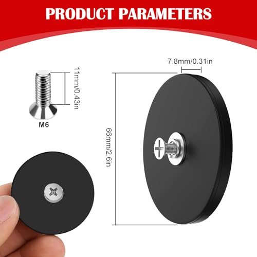 Thaibear Rubber Coated Magnets, 2Pcs 50LBS Rubber Coated Neodymium Magnet with M6 Magnetic Assembly Base, Non-Slip Strong Mounting Magnets for Light Bar Mirror Camera Tool