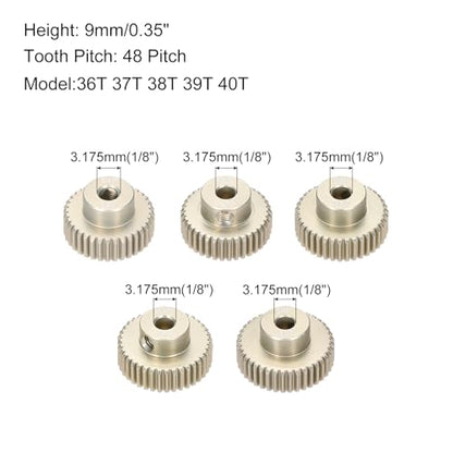 5Pcs 64DP Pinion Gear Set 36T 37T 38T 39T 40T for 3.175 mm Shaft Aluminium Alloy Pinion Gear with Screws for RC Motor
