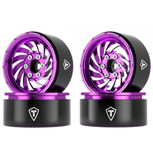 TREAL 1.9 Beadlock Wheels - Cyclone Style CNC Machined Aluminum Rims (4-Pack) Pink/Purple for 1/10 RC Crawlers TRX4, SCX10 III, and Ascent(Purple) - color: Purple