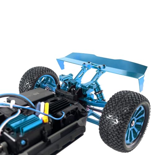 1/16 Scale RC Car Upgrade Metal Spoiler Assembly CNC Machined Aluminum Rear Wing for MJX Hyper Go 1/16 16207 H16PL RC Car, Replacement Parts for Enhanced Stability and Customization (Blue) - color: Blue