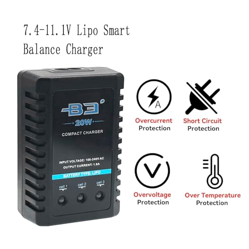 B3 Lipo Battery Charger 2S-3S RC Balance Charger with XH3P XH4P Plug for RC Car Batteries Drone Boat Airplane Truck Quadcopter Airsoft SCX24 SCX10（AC 7.4-11.1V 20W 1.6A）
