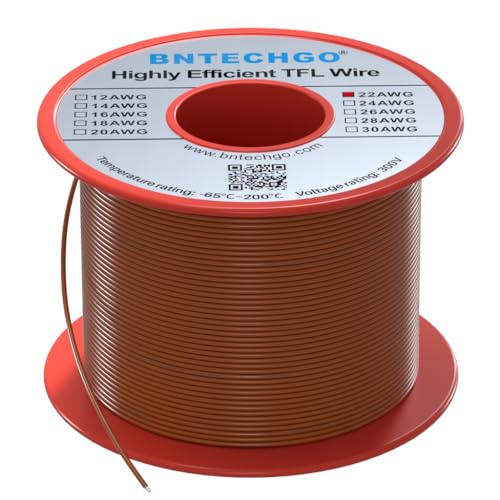 BNTECHGO 22AWG FEP Teflon Coated Wire Orange 100ft Tin-Plated Copper | 22 Gauge Strands Wire High-Temp FEP Insulation, -65°C to 200°C Rated, Aerospace Wiring, Medical Wiring, Scientific Equipment - size: 100ft Orange