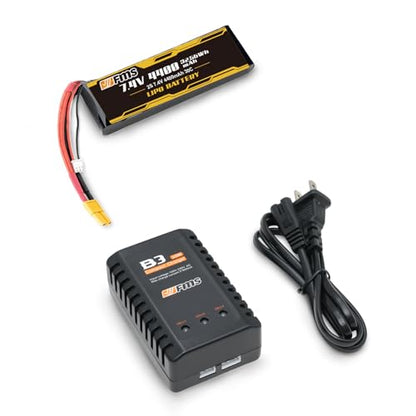 FMS Lipo Battery 2S 7.4V 4400mAh 30C with All-in-One Charger Set to Convert RS to RTR for 1/10 Atlas, FJ40, Mashigan, 1/6 Jimny, 1941MB, FCX10 LC80, FCX10 K5