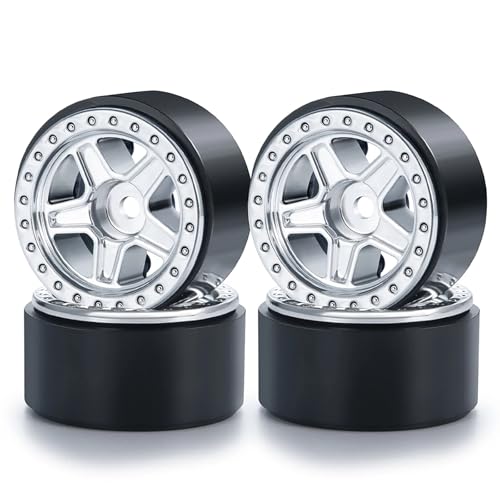 4PCS 1.0inch Wheel Rims RC Plastic 5-Spokes Beadlock Wheel Rim Hub for Axial SCX24 Deadbolt All 1/24 Scale RC Crawler Upgrade Parts Accessories (Silver) - color: Silver