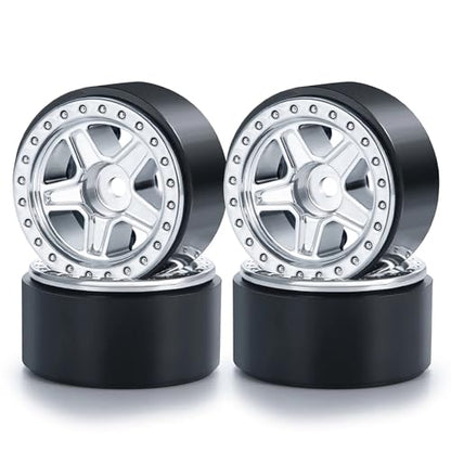 4PCS 1.0inch Wheel Rims RC Plastic 5-Spokes Beadlock Wheel Rim Hub for Axial SCX24 Deadbolt All 1/24 Scale RC Crawler Upgrade Parts Accessories (Silver) - color: Silver
