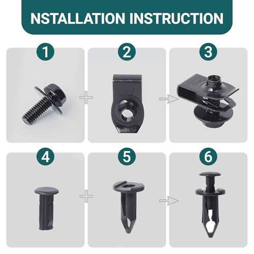 Minho 45Pcs Engine Under Cover Splash Shield Guard Body Bolts Bumper Fender Liner Push Retainer Fastener Rivet Clips, Black - style: U-nuts+Bolts+Push Clips 45PCS