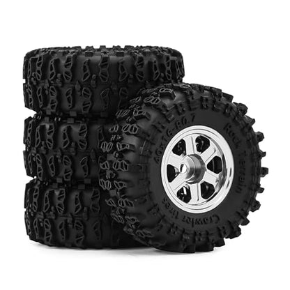 0.7 Inch RC Crawler Tires and Wheels Set 40×16mm for 1/30 Scale Axial SCX30 (Silver) - color: Silver