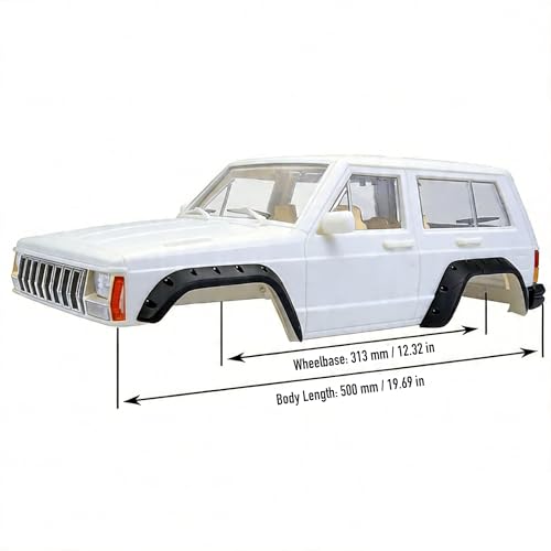 1/10 RC Crawler Hard Body Shell Kit – 313mm Wheelbase Cherokee-Style Body for Axial SCX10 / SCX10 II (90046/90047) & TRX4 (White) - color: White