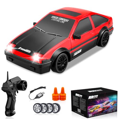 RC Drift Car, 1:24 Remote Control Cars 2.4GHz 4WD High Speed Drift RC Cars with LED Light and Dritfing Tires Racing Hobby Toy Car for Boys Girls Kids Adults (Red) - color: Red