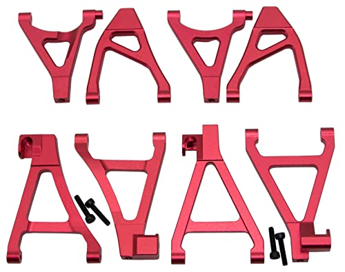 Upgrade Compatible with Traxxas 1/16 E-REVO Mini Slash Rc Car Body Post Mount & Skid Plate & Axle Carriers Knuckle Arm & Suspension Rocker Arms & Steering Full Set Aluminum Alloy Parts(Red) - color: Red