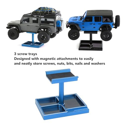 RC Car Working Stand with Magnetic Screw Trays for 1/18 1/24 RC Cars Aluminum Repair Workstation Kit (Blue) - color: Blue