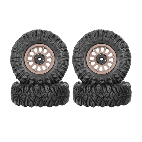 4PCS 1.3" Aluminum Alloy Beadlock Wheel Rims All-Terrain Tyre 70mm Rubber Tires Set with 5mm & 7mm Hex for 1/12 1/14 1/18 1/24 RC Rock Crawler Car Upgrade Parts (D-Brown) - color: D-brown