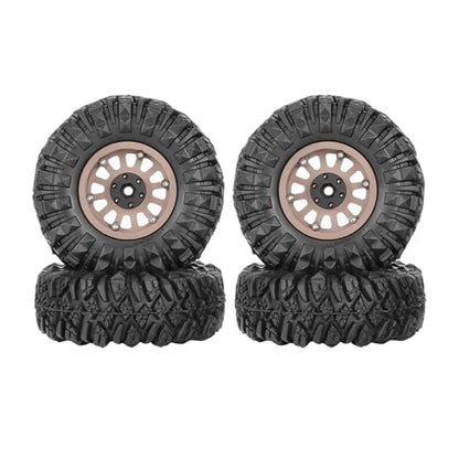 4PCS 1.3" Aluminum Alloy Beadlock Wheel Rims All-Terrain Tyre 70mm Rubber Tires Set with 5mm & 7mm Hex for 1/12 1/14 1/18 1/24 RC Rock Crawler Car Upgrade Parts (D-Brown) - color: D-brown