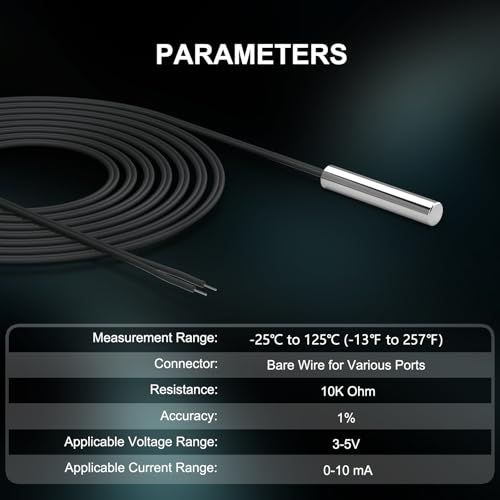 DROK 10K Temperature Sensor Probe 3pcs, 1 Meter Waterproof Stainless Steel NTC Temperature Probe for Various Water Dispensers, Air Conditioners, Refrigerators, Freezers, Water Heaters, Dishwashers