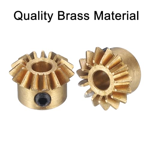 uxcell 2pcs Bevel Gear 0.8 Module 1:1 Reduction Rate 15T 4mm Hole Dia Bevel Pinion Gear Brass, 45 Degree Steering Gear for Hardware Mechanical Rotation, Yellow