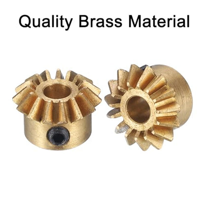 uxcell 2pcs Bevel Gear 0.8 Module 1:1 Reduction Rate 15T 4mm Hole Dia Bevel Pinion Gear Brass, 45 Degree Steering Gear for Hardware Mechanical Rotation, Yellow