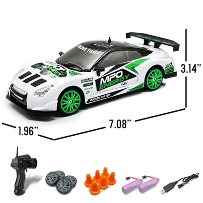 Drift RC Car, 1:24 Scale 2.4Ghz Remote Control Car Toys for Kids | drifting & racing tires, 2 batteries, LED lights, 4 wheels drive, steering trimmer - color: White, size: 1:24 Scale