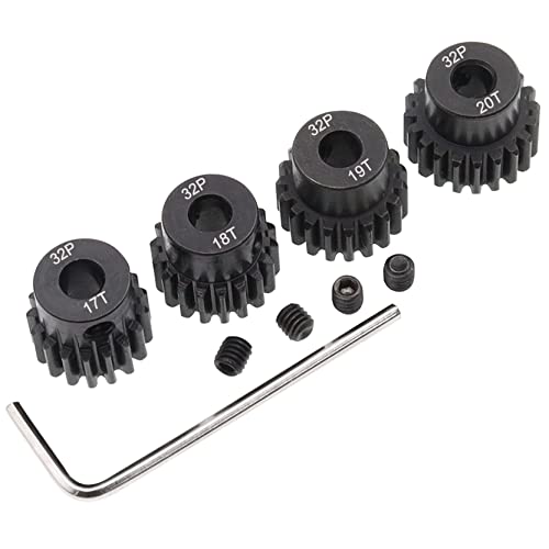 4PCS Metal Steel 32P 5mm Pinion Gear Set 17T 18T 19T 20T with Hex Key for RC Cars(Compatible with 0.8 Metric Pitch)
