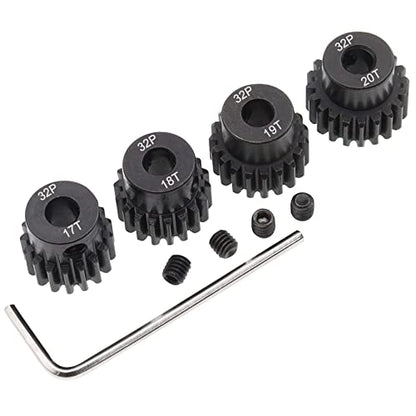 4PCS Metal Steel 32P 5mm Pinion Gear Set 17T 18T 19T 20T with Hex Key for RC Cars(Compatible with 0.8 Metric Pitch)