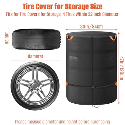 Tire Cover Diameter 33" Lx47 H, Waterproof 600D Oxford Outdoor Tire Storage | Spare Tire Wheel Cover,Universal Truck Camper Tough Spare Tire Bag with Waterproof Zipper, Reflective Handles