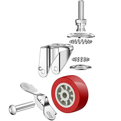 2 Inch Swivel Caster Wheels Set of 4, Locking Casters Heavy Duty Total Capacity 200lbs, Metric M8-1.25×25mm Threaded Stem PU Castors with Brake - color: Deep Red, size: 2 inch