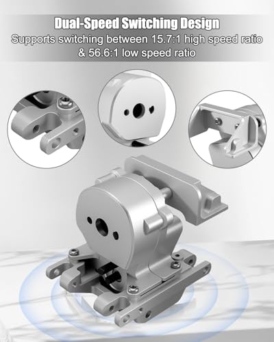 Upgraded Dual Speed Gearbox Fits for Traxxas TRX4M 1/18 RC Crawlers | 15.7:1 / 56.6:1 High & Low Transmission, Metal Gears, Fits for Defender Bronco K10 F150 Silver - color: Silver