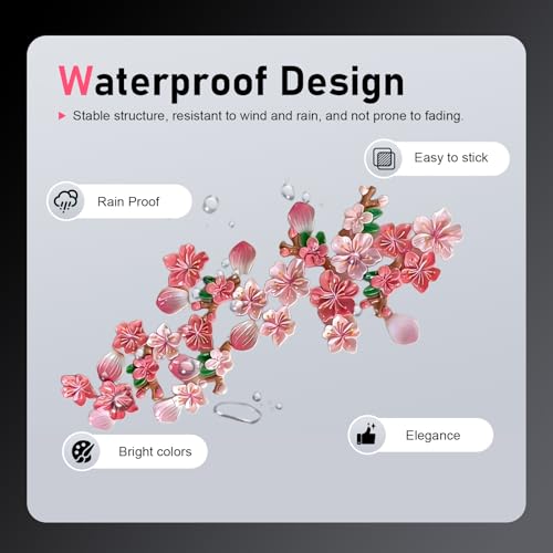 32 PCS 3D Peach Blossom Car Sticker, Resin Material Self-Adhesive Car Body Exterior Decorative Sticker, DIY Personalized Auto Door Ornament, Universal for Most Cars SUVs Trucks (Pink)
