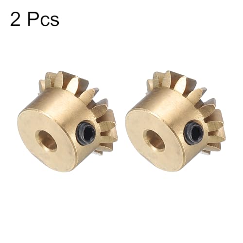 uxcell 2pcs Bevel Gear 0.8 Module 1:1 Reduction Rate 15T 3mm Hole Dia Bevel Pinion Gear Brass, 45 Degree Steering Gear for Hardware Mechanical Rotation, Yellow