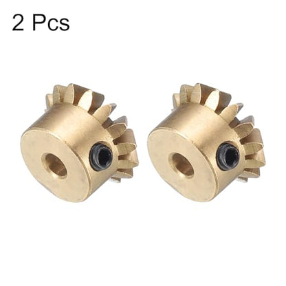 uxcell 2pcs Bevel Gear 0.8 Module 1:1 Reduction Rate 15T 3mm Hole Dia Bevel Pinion Gear Brass, 45 Degree Steering Gear for Hardware Mechanical Rotation, Yellow