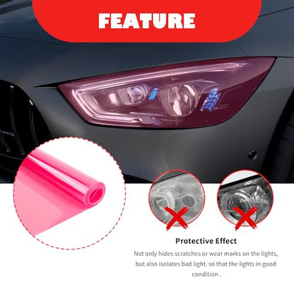 12×47 Inch Car Headlight Tint Film,Self-Adhesive Tail Light Tint Film Kit with Squeegee & Cutter,Universal Taillight Tints Films Automotive Exterior Accessories for Car Fog (Pink) - color: Pink