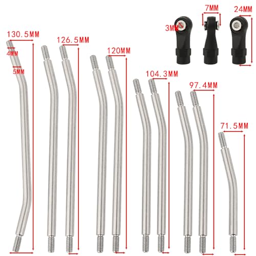 313mm Wheelbase 10Pcs Stainless Steel Link Rod Linkage for 1/10 RC Axial SCX10 II AX90046 AX90047 Rock Crawlers Metal Upgrade Parts