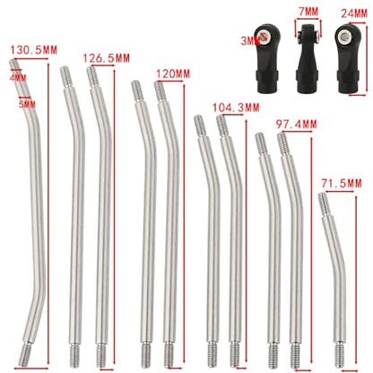 313mm Wheelbase 10Pcs Stainless Steel Link Rod Linkage for 1/10 RC Axial SCX10 II AX90046 AX90047 Rock Crawlers Metal Upgrade Parts