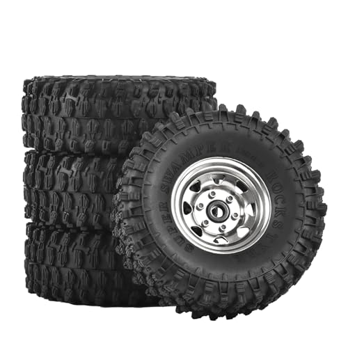 4PCS 1.55 inch Aluminum Alloy Metal Beadlock Wheels Rim and Rubber Tires for 1/10 RC Rock Crawler Car for Axial AX90069 D90 TF2 Tamiya CC01 JIMNY UTB18 Upgrade Parts(95MM,Silver) - color: 95mm,silver
