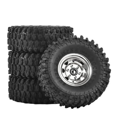4PCS 1.55 inch Aluminum Alloy Metal Beadlock Wheels Rim and Rubber Tires for 1/10 RC Rock Crawler Car for Axial AX90069 D90 TF2 Tamiya CC01 JIMNY UTB18 Upgrade Parts(95MM,Silver) - color: 95mm,silver