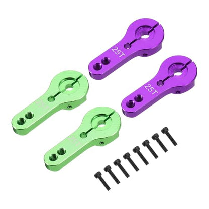 MECCANIXITY 4 Pcs Aluminum Alloy 25T Steering Servo Arm Horn for DIY RC Car/Boat/Airplane Boat Accessories, Green/Purple - color: Green/Purple