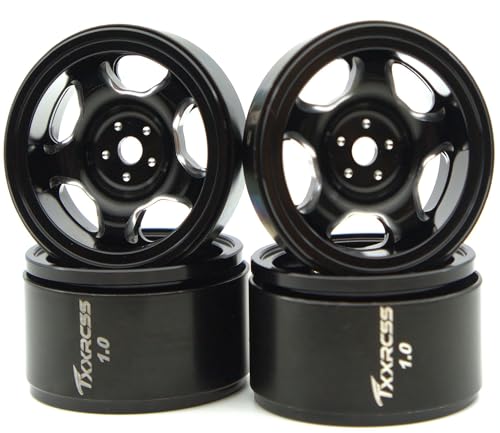 RC 1.0 Beadlock Wheels Offsets -2 Aluminum Rims for AX24 1/18 TRX4M All 1/24 Scale SCX24 Deadbolt RC Crawler Car Wheels Upgrades 4Pc (Black) - color: Black