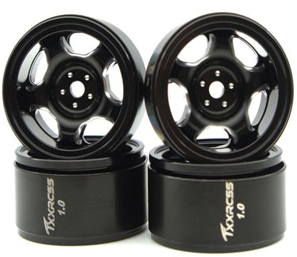 RC 1.0 Beadlock Wheels Offsets -2 Aluminum Rims for AX24 1/18 TRX4M All 1/24 Scale SCX24 Deadbolt RC Crawler Car Wheels Upgrades 4Pc (Black) - color: Black