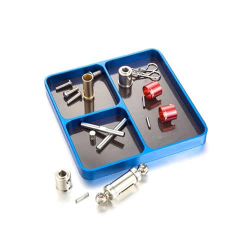 Aluminum Alloy Magnetic Tool Tray with 4 Compartments for Screws Bolts and Small Parts CNC Technology Metal Organizer Compatible with RC Cars Trucks Boats and Airplanes 10 x 10 cm (Blue)