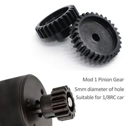 Steel Mod1 5mm Pinion Gear 1PCS, 11-28 M1 Pinion Gear Metal Hardened Steel Fit 5mm RC Motor Shaft with 3.175mm Coupler Compatible with 1/5 1/6 1/8 1/10 1/14 RC Brushless Brush Motor (25T) - size: 25T